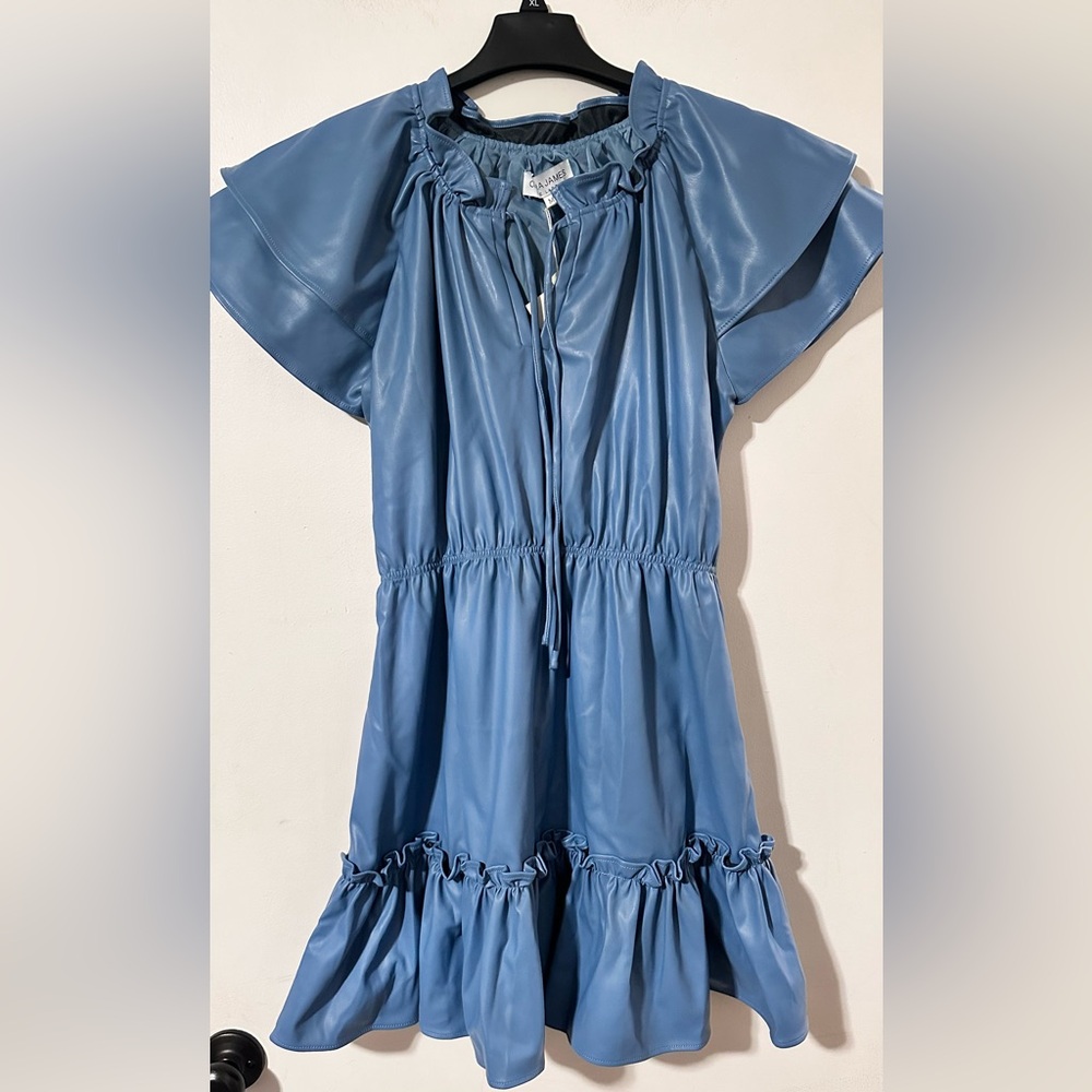 Olivia James The Label ‘Tinsley Faux Leather Dress in Topaz Leather - Size M NWT - Picture 3 of 15